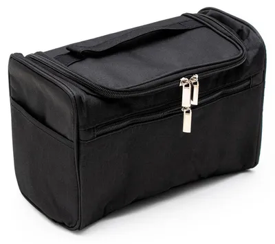 Produktbild von Intirilife Tragbare Kosmetiktasche in SCHWARZ – Geräumiger Polyester Koffer Kulturbeutel mit Tragegriff, Reißverschluss, Netz Fach und zahlreichen Innen und Außentaschen