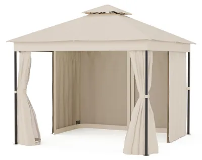 Obrázek produktu pro Blumfeldt Mondo Dual Pavilion 3x3 - dvojitá střecha a sítě proti komárům, kovový rám odolný proti povětrnostním vlivům, závěsy na ochranu soukromí, zahradní altán, jednoduchá montáž, béžový