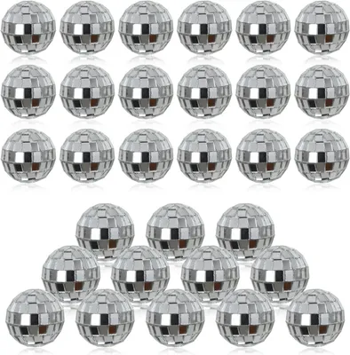 Image de 30 boules disco de 3 cm de diamètre, argentées, pour la décoration de fêtes, de gâteaux et de scènes