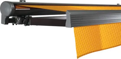 Produktbild von SOLUNA Halbkassettenmarkise Comfort 5x3 Dessin J200 Gestell DB703 dunkelgrau Antrieb links inkl. Motor und Wandschalter