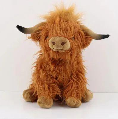 Produktbild von 23 cm große Plüschtierpuppe in Form eines Hochlandrind, weiches Plüschtier in Form eines Hochlandrind