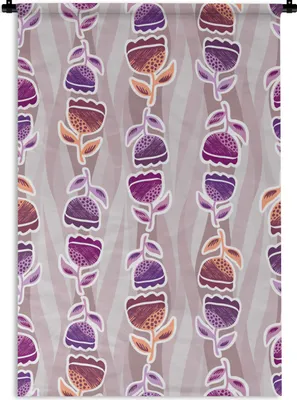 Produktbild von MuchoWow® Wandteppich Wandbehang Tulpen - Blumen - Muster 90x135 cm Tapisserie Dekoration Wandtuch - Baumwolle - Wandskulptur