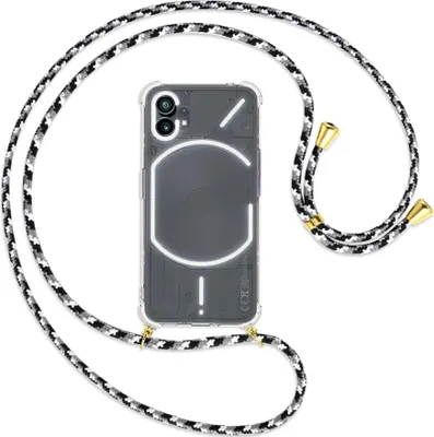 Produktbild von Handykette Backcover-Schutzhülle mit Band (Metall goldfarben) für Nothing Phone (1) (A063, 6.55'') - schwarz/grau/weiß