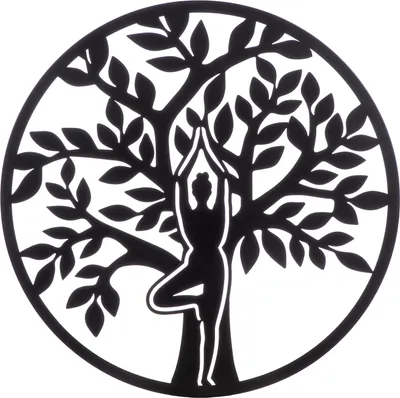 Produktbild von Gilde Wandrelief, rund, "Namaste", Fraumotiv, Lebensbaummotiv, Metall, schwarz, VE 2, L. 1 cm, D. 60 cm 69841 4063387698419