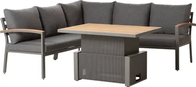Produktbild von Dehner Garten-Lounge Colmar, 4-teilig, 5-Sitzer, inkl. Tisch und Polster, Aluminium / FSC®-es Teakholz / Olefin, grau / braun