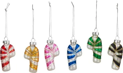 Produktbild von 6 Stück Zuckerstangen bunt 7,5cm Weihnachtsanhänger Geschenkhänger Baumschmuck