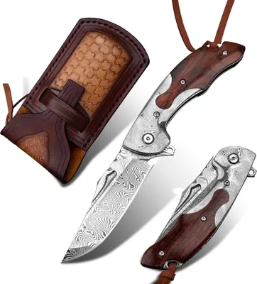 Produktbild von MASTERPIECE SU-26674 Damast Jagd-Klappmesser - Braun KP26674