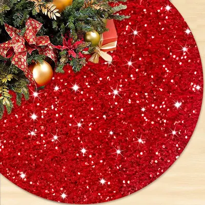 Produktbild von Roter Weihnachtsbaumrock funkelnder Baumrock 36 Zoll Pailletten-Samt-Weihnachtsbaummatte glitzernde Weihnachtsbaumröcke schimmernde Weihnachtsbaum-Abdeckung Rock für Weihnachtsbaum-Heimparty