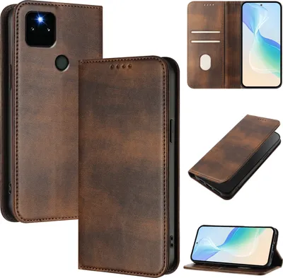 Produktbild von Handyhülle für Google Pixel 5A, Vintage Leder RFID Schutz Kartenfach Standfunktion Magnetische Klapphülle Braun