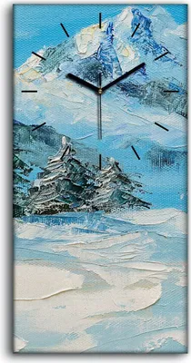 Produktbild von Dekor Leinwand Uhr Wandbilder Geräuschlos 30x60 Malerei Schnee Berg Bäume - schwarze Hände