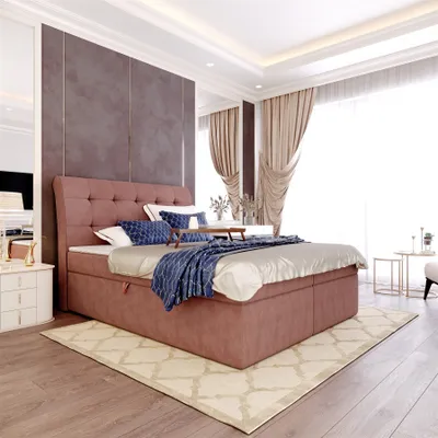 Produktbild von Boxspringbett Schlafzimmerbett DASIO 140x200cm Stoff Apricot inkl. Bettkasten
