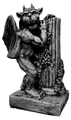 Produktbild von Gargoyle auf Säule, Steinfigur, Höhe 45 cm, Gewicht 18 kg, Grau, frostsicher aus Steinguss für den Außenbereich