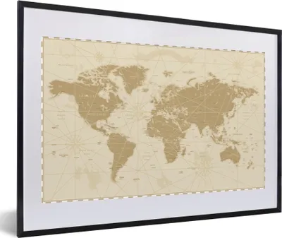 Produktbild von MuchoWow® MuchoWow® Gerahmtes Poster Weltkarte - Vintage - Retro 60x40 cm - Poster mit zchwarzem Bilderrahmen - Schlafzimmer - Plakat in Rahmen - Drucken