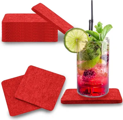 Produktbild von wortek Filz Untersetzer - Deko Tischset I Filzdeckel für Getränke, Tassen, Bar & Tisch, 8er Set I 10cm I Eckig, Rot