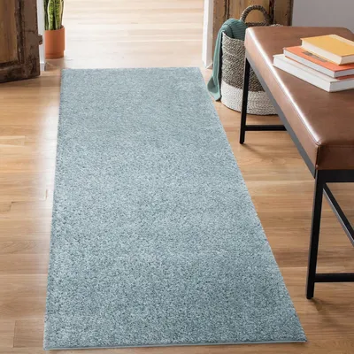 Produktbild von Shaggy Hochflor Teppich Flur - Läufer 80x300 cm - Türkis - Schlafzimmer-Teppiche Einfarbig