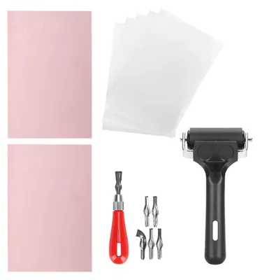 Gummischnitzset für Blockstempel, Gravur, 6 Klingen, 2 Radiergummis