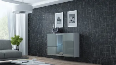 Produktbild von Sideboard Hängesideboard "LUGO" 120x38x90 cm Weiss/ Grau HGL mit LED