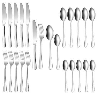 Image de Omgoods - Ensemble de couverts en acier inoxydable, 24 pièces, avec finition brillante