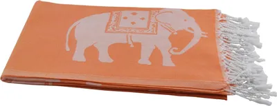 Produktbild von Saunatuch Hamamtuch mit Elefanten-Muster (groß) orange weiß