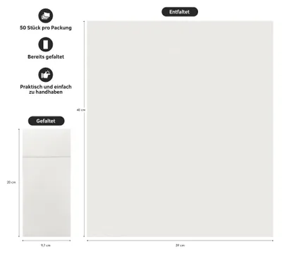 Produktbild von Einwegservietten VelaHub Airlaid 50 Stück 39x40 cm Weiß, Servietten aus Papier
