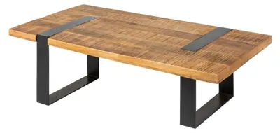 Productafbeelding van Salontafel LODEN 100 cm massief mangohout en zwart metaal – industrieel ontwerp