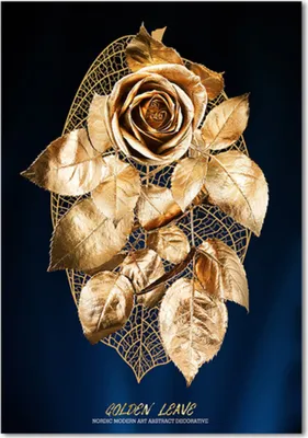 Produktbild von TPFLiving Kunstdruck LW-405 (OHNE RAHMEN) Poster - Leinwand - Wandbild - Hochauflösender Giclée-Druck, langlebig und hochwertig - Goldene Blätter auf blauem Hintergrund  - Wanddeko Wohnzimmer -  - Größe: 60x90cm