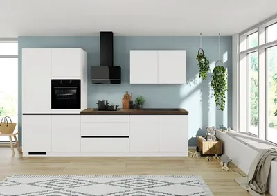 Produktbild von IMPULS Küchenzeile ohne Geräte ZANOTTI 340 cm weiß matt vormontiert Variante links IP315-IBC43404R-K517-F902-A688-G970