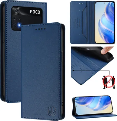 Produktbild von Lederhülle für Xiaomi Poco M4 Pro 4G Hülle Flip Brieftasche Kartenfächern Ständer Schutzhülle Blau
