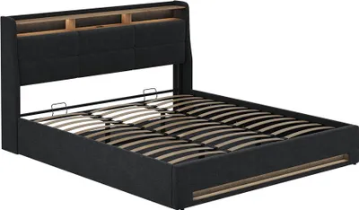 Immagine prodotto di Letto imbottito Vitalispa Christin Antracite/quercia 180x200 con LED e porta USB, Model 56452