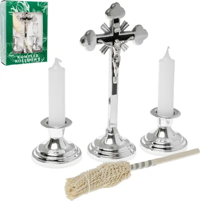Obrázok produktu pre Weihnachtslieder-Set, Metall, silber, Kreuz, Kerzenhalter und Streusel, 19 cm