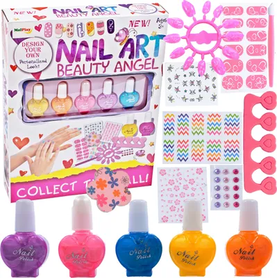 Produktbild von Malplay Nagellack Set 14 Elemente Nagelset mit 5 Einfarbiger Nagellack Auf Wasserbasis und Zubehör Geschenk für Mädchen ab 6 Jahren