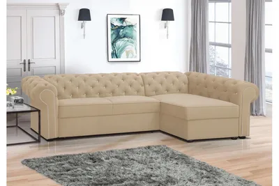 Produktbild von FURMEB 24 Ecksofa SWAROWSKI MAXI mit Schlaffunktion, rechte Seite, 280x180 cm, Steppung, Diamantmuster, BEIGE