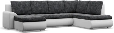 Produktbild von U-Sofa mit Schlaffunktion Foresta, Ottomane, Dunkelgrau + Weiß