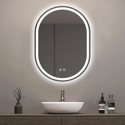 LED-Badspiegel oval 50x70 cm, Anti-Beschlag, 3 Farben dimmbar, IP44