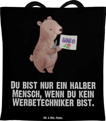Produktbild von Mr. & Mrs. Panda Tote Bag Werbetechniker Herz - Schwarz - Geschenk, Schultasche, Tasche, Jutebeutel, Shopping, Jutetasche