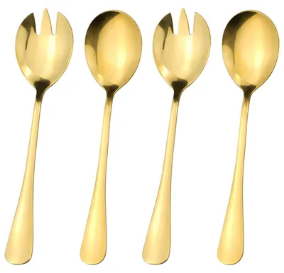 Salatbesteck-Set, 4-teilig, spiegelpoliert, gold, 19,7 cm