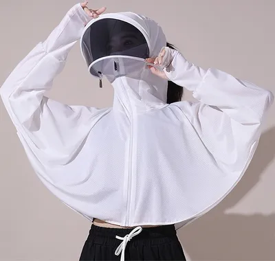 Produktbild von Damen Langarmshirt, Sonnenschutz Hoodie, UV Kapuzenjacke, Anti-UV Kapuzenpullover Outdoor Fishing (Weiß)