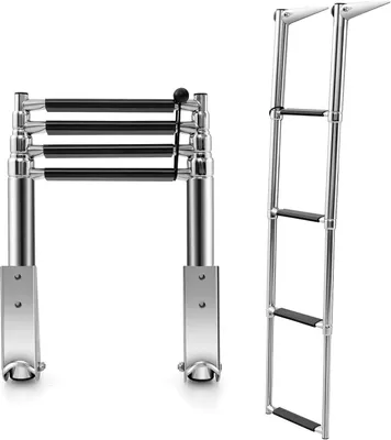 Produktbild von Edelstahl Poolleiter, klappbare Bootleiter mit 4 Stufen und Antirutschpads, belastbar bis 227 kg, Badeleiter für Yacht, Pool und Ponton, Silber