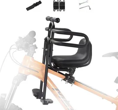 Produktbild von Vorderer Kindersitz für Mountainbikes, geeignet für Erwachsene, mit Sicherheitsbügel, Fußpedalen und verstellbaren Gurten für Kinder (2-6 Jahre)