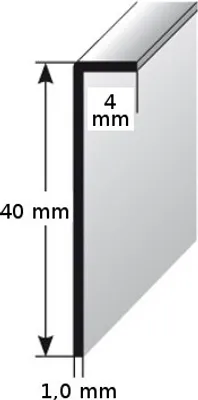 Produktbild von Einklebe-Sockelleiste für Designbeläge, Höhe: 40 mm, Breite: 4 mm, Aluminium (silber eloxiert), selbstklebend, Typ: 464