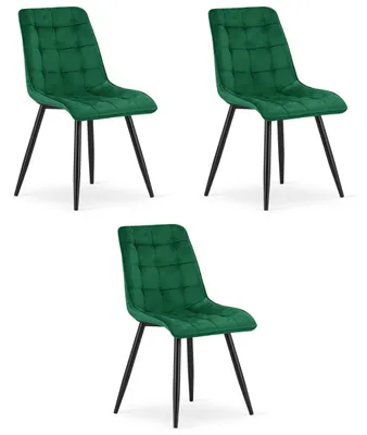 Imagen del producto de Conjunto de 3 sillas tapizadas en terciopelo, color verde, para comedor, cocina o salón