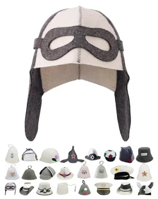 Produktbild von Saunahut aus Wollfilz (Pilot 1513) Saunamütze mit witzigen Motiven, Filz Kopfschutz Saunakappe Filzkappe Mütze Filzhut Kappe Sauna Hut