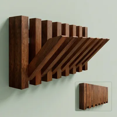Produktbild von Mai & Mai Kleiderhaken Wandgarderobe Wandhaken aus Holz Garderobe mit 7 magnetischen Klapphaken Garderobenleiste Garderobenhaken Wallnuss Twigro-01