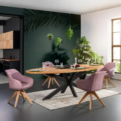 Produktbild von Esszimmer Tischgruppe inkl. 4 Stühle in rosa TARRAS-123 Esstisch mit Massivholz Tischplatte