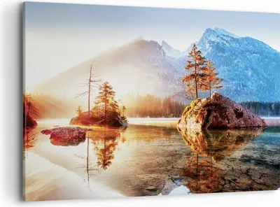 Produktbild von Bild auf Leinwand - Leinwandbild - Einteilig - Morgendämmerung Berge See - 120x80cm - Wand Bild - Wanddeko - Wandbilder - Leinwanddruck - Bilder - Wanddekoration - Leinwand bilder - AA120x80-4617