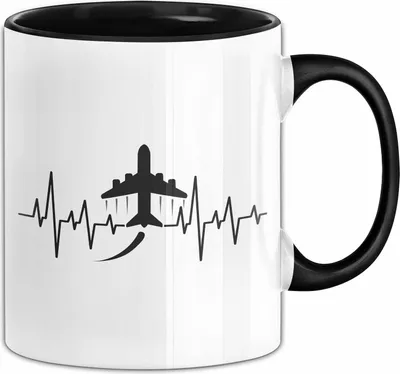 Produktbild von Flugzeuge Tasse Geschenk Herzschlag Flughafen Geschenkidee (Schwarz)