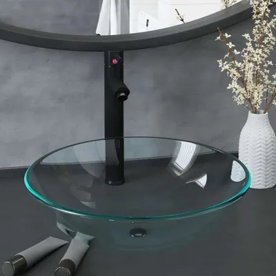 Produktbild von "im Angebot" Waschbecken mit Wasserhahn und Ablaufgarnitur aus gehärtetem - Waschbecken CC3520