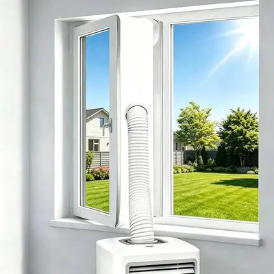 Obrázek produktu pro Okenní těsnění pro mobilní klimatizaci, těsnění okna, 400 cm, s Velcro, Hot Air Stop pro připojení oken, okna těsnění, odvodňovací hadice, klimatizace bez vrtání