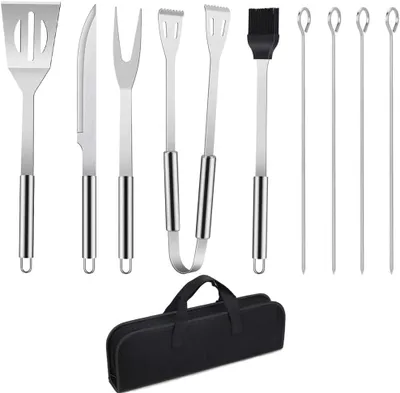Productafbeelding van 9-delige BBQ grillaccessoires set van roestvrij staal