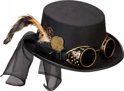 Produktbild von Steampunk Kostüm Zylinder mit Fliegerbrille als Verkleidungs Accessoire für Endzeit Kostüme